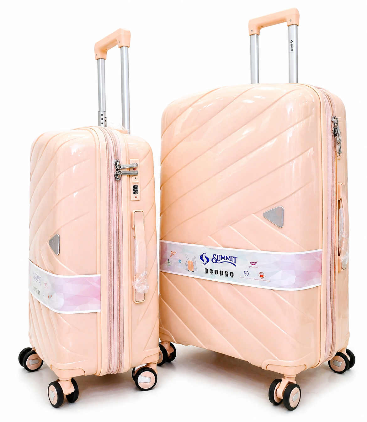 Summit Peach PP Luggage Set Durable Wheels and TSA Lock