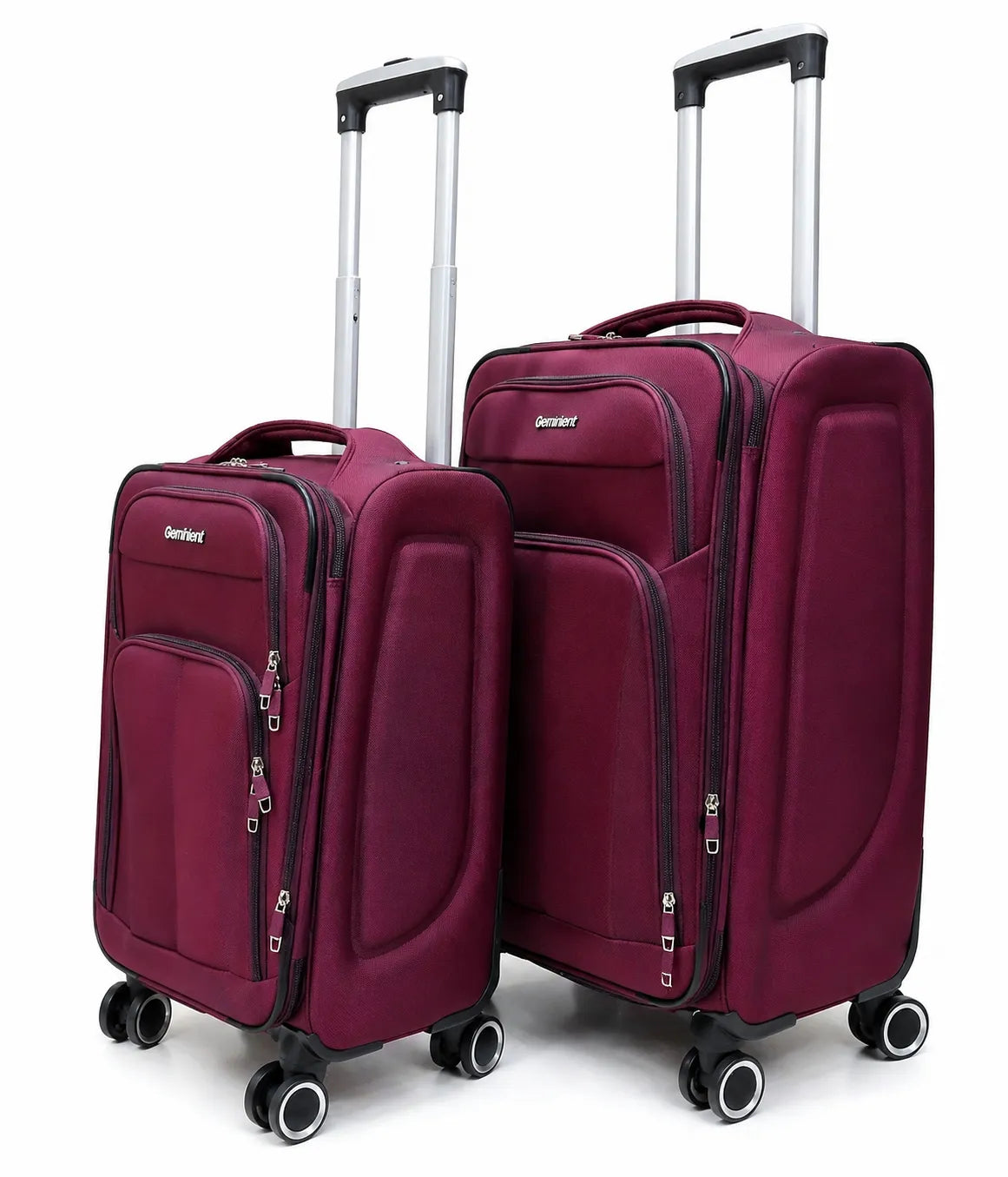 Eminent softside luggage trolley bag in maroon color with spinner wheels