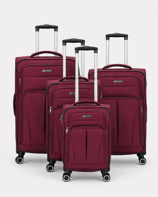 Eminent softside luggage trolley bag in maroon color with spinner wheels