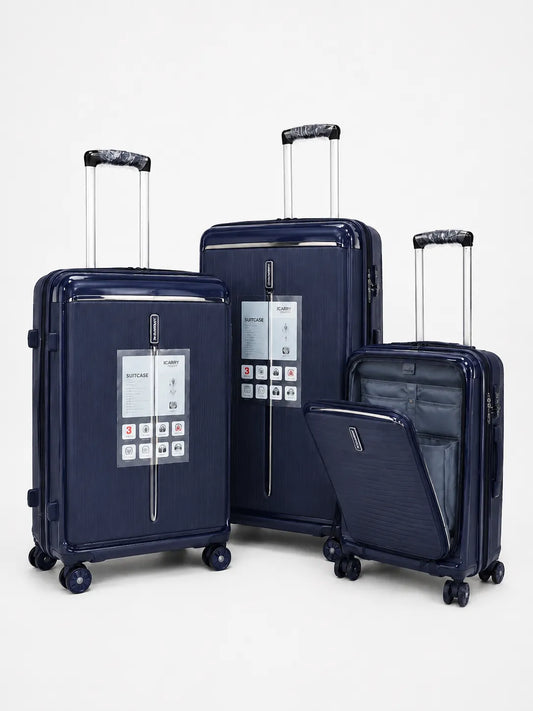 Navy blue Toledo hard shell suitcase set with 3 piece luggage collection ICarry Italy