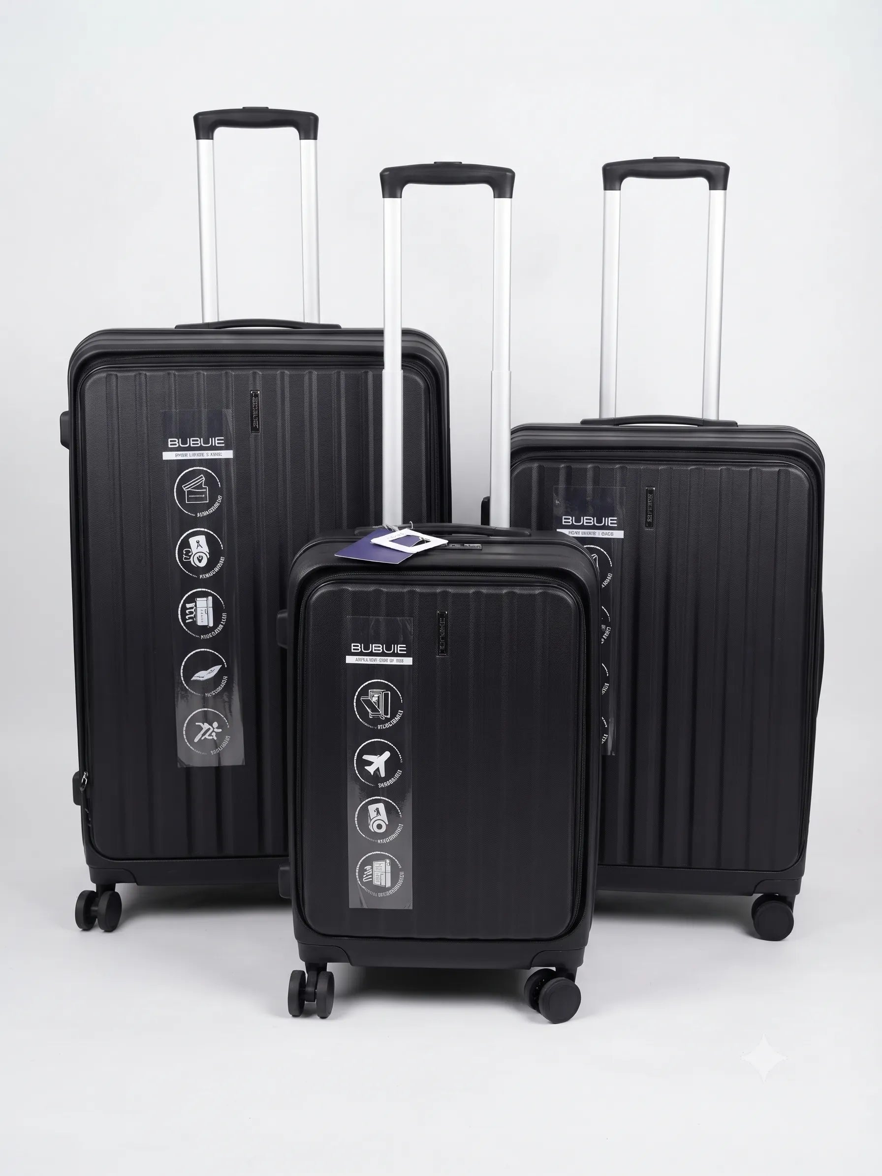 Bubule Casper black front open luggage suitcase with unbreakable PP material for premium travel