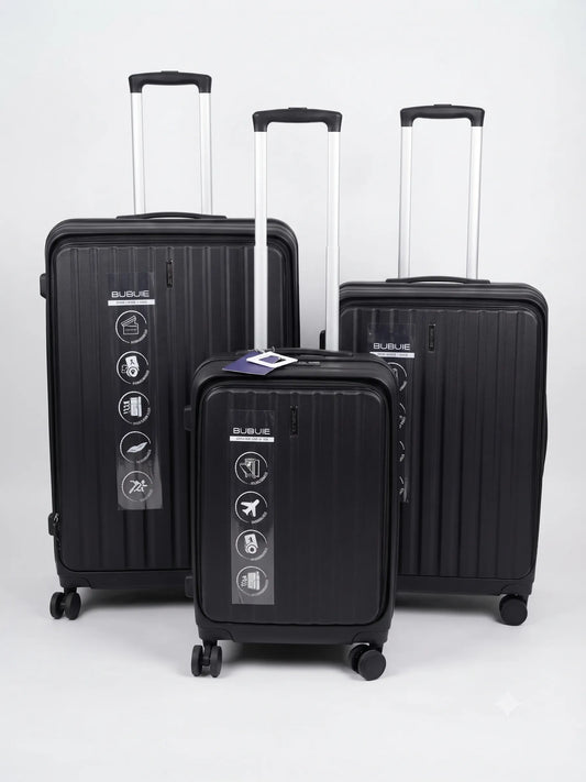 Bubule Casper black front open luggage suitcase with unbreakable PP material for premium travel
