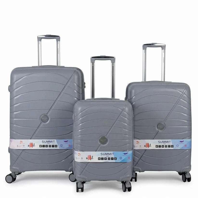 Summit expandable pink suitcase set with secure zipper and smooth spinner wheels