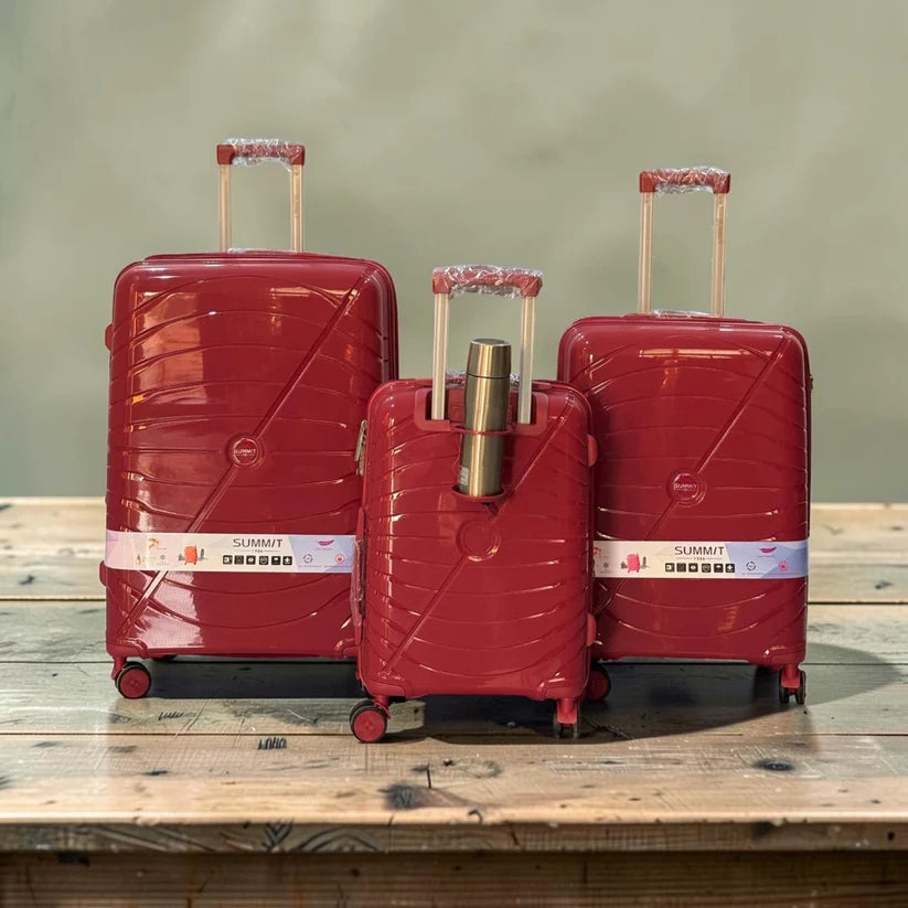 Summit travel suitcase set with 360 degree wheels and strong telescopic handles